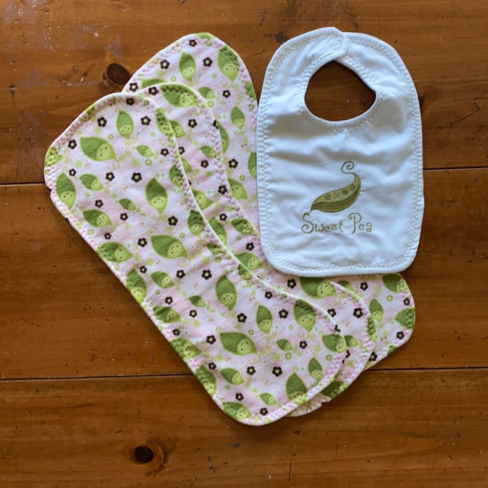 Beautiful set of burp cloths and baby bib